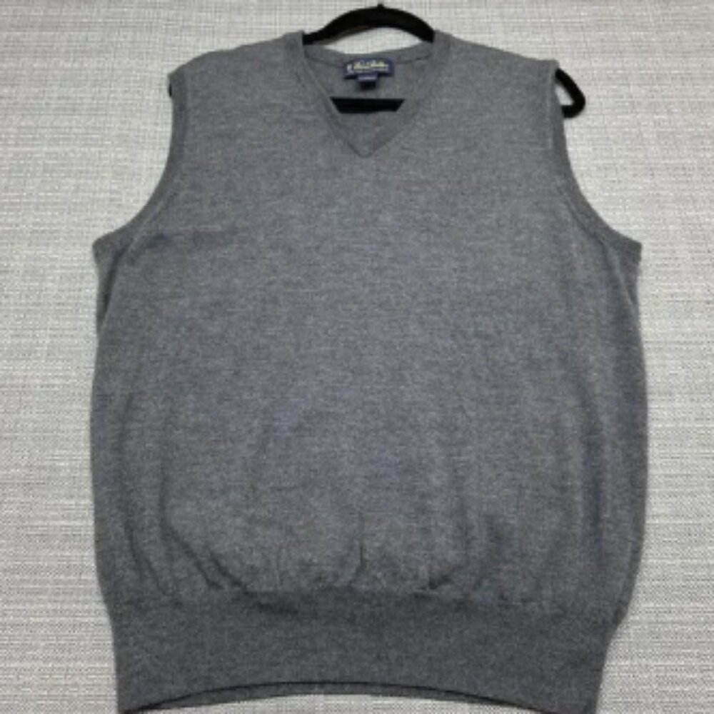 Brooks Brothers Sweater Vest Mens Large Grey Pullover Golf‎ V Neck Classic